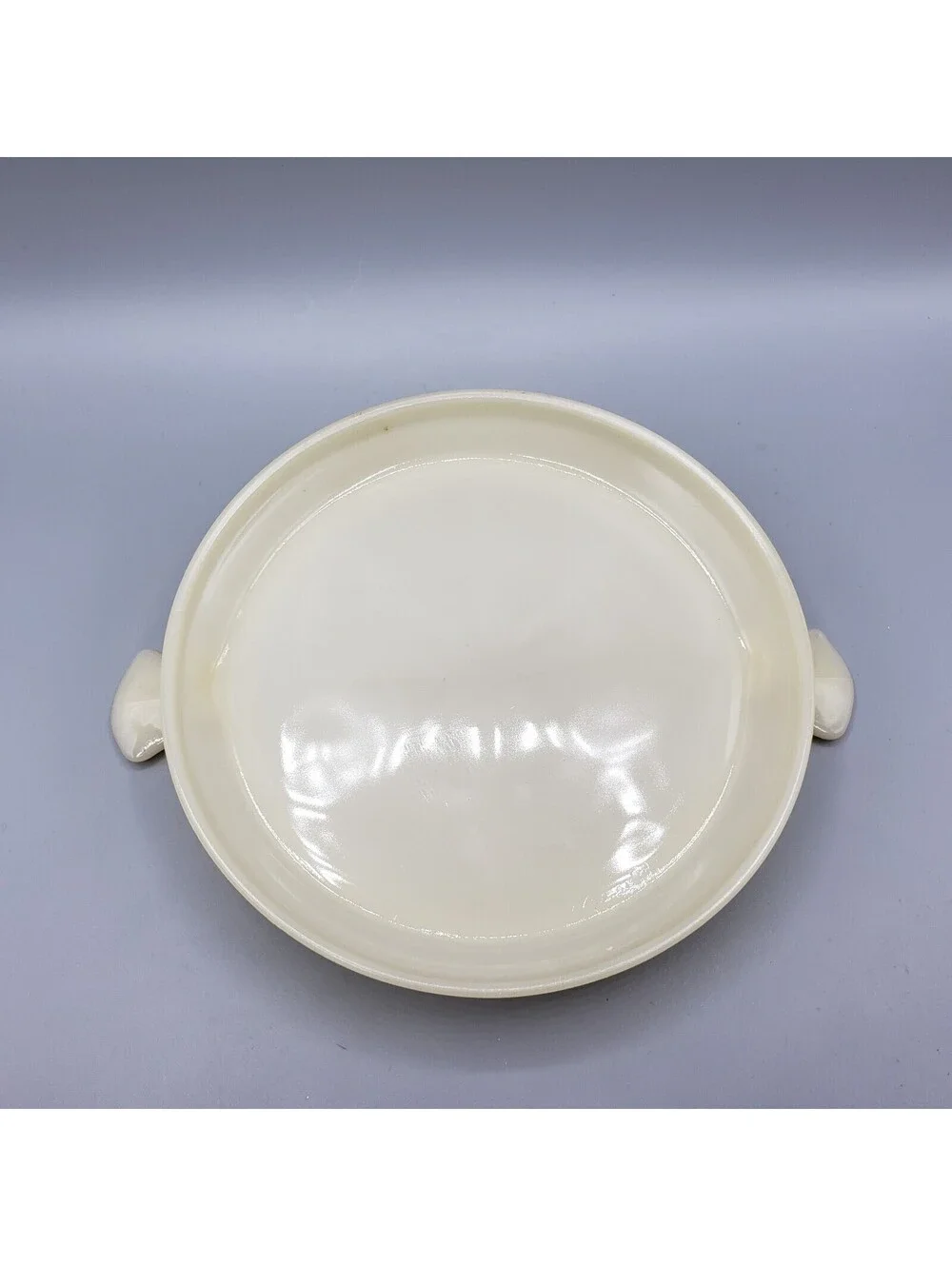 Vintage Fire King Custard Glass Trivet Hot Casserole Stand Ivory Handles 1950's